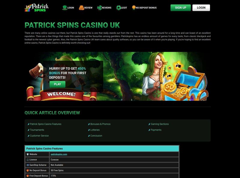 Patrick spins casino no deposit bonus, patrick spins withdrawal